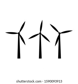 Ecological type of energy, wind energy. Vector windmills black silhouette.Electricity generated from the wind. Green energy