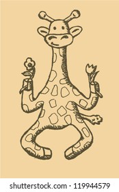 Ecological vector card with giraffe and flowers