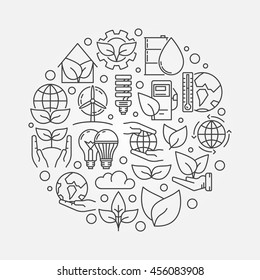 Ecological vector concept. Round thin line ecology symbol. Save the planet creative illustration