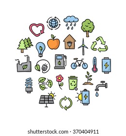 Ecological vector icons. Hand drawn ecology and nature healthy lifestyle icons