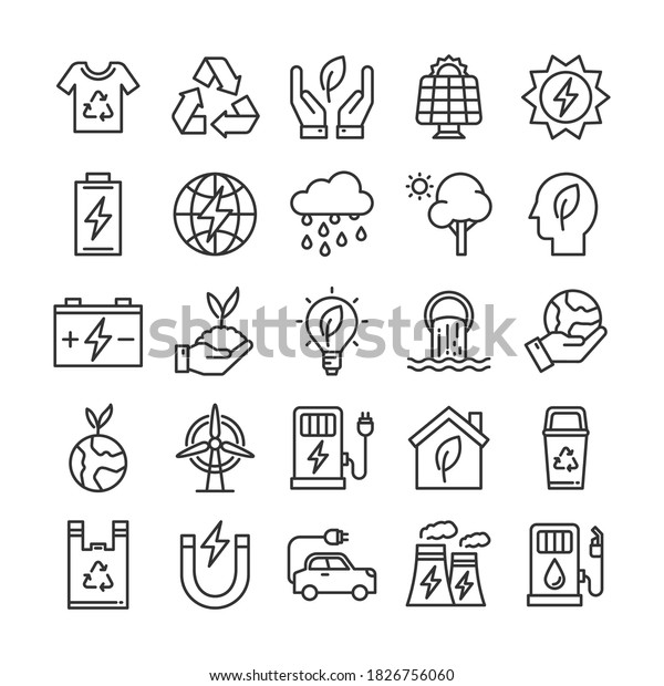 Ecological\
web icons set, environment and nature, Outline icons collection,\
line style icon, Simple vector\
illustration.