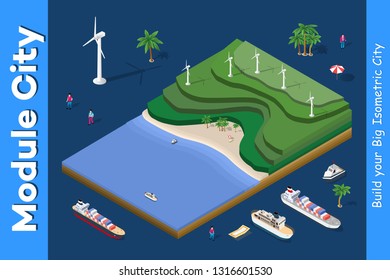 Ecological wind power plant on the seashore natural landscape