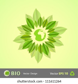 Ecological world surrounded by leaves. Eco Vector background.