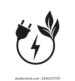Ecologically clean energy icon. Lightning bolt with power plug. Vector. Flat design.