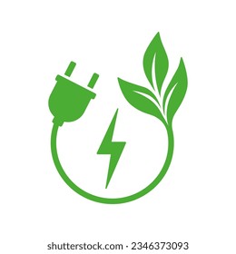 Ecologically clean energy icon. Lightning bolt with power plug. Vector illustration.