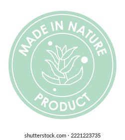 Ecologically friendly and eco aware product, made in nature. Aloe vera extract or ingredient. Component of cosmetics or beauty lotions or creams. Label or emblem for package, vector in flat style