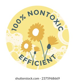 Ecológicamente amigable y eficiente, detergente no tóxico y orgánico para limpiar ropa y lavar ropa. Emblema o logotipo, anuncio de banner o logotipo para paquete. Vector de estilo plano