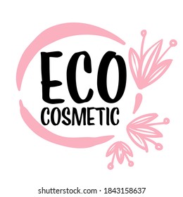 Ecologically friendly products, bio cosmetics for skin care and treatment. Badge or label with blooming flower, floral emblem for packaging of eco production. Dermatology, vector in flat style