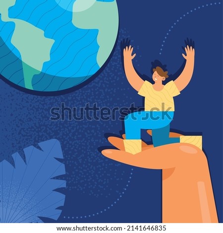 ecologist in hand and earth planet