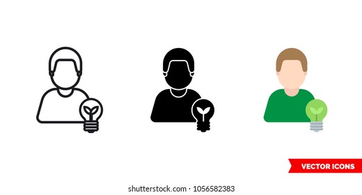 Ecologist icon of 3 types: color, black and white, outline. Isolated vector sign symbol.
