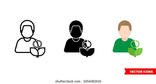 Ecologist icon of 3 types: color, black and white, outline. Isolated vector sign symbol.