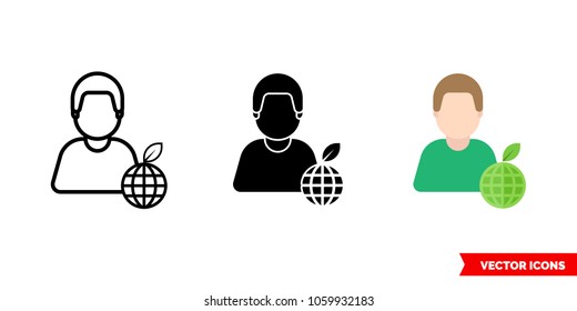 Ecologist icon of 3 types: color, black and white, outline. Isolated vector sign symbol.