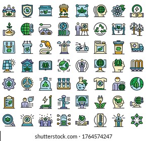 Ecologist icons set. Outline set of ecologist vector icons thin line color flat isolated on white