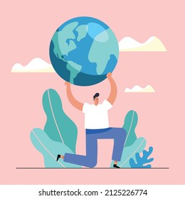 ecologist lifting the earth planet character