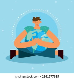 ecologist man hugging the earth character