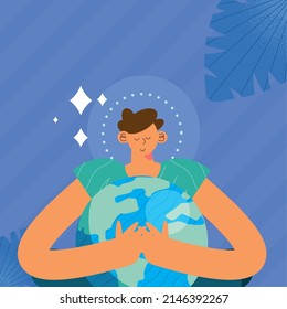 ecologist man hugging earth character