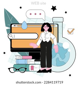 Ecologist online service or platform. Scientist taking care of nature and study the environment. Air, soil and water protection. Website. Flat vector illustration