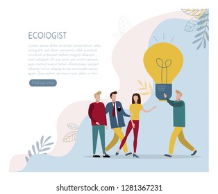 The ecologist proposes his idea. Vector picture. Elements for design