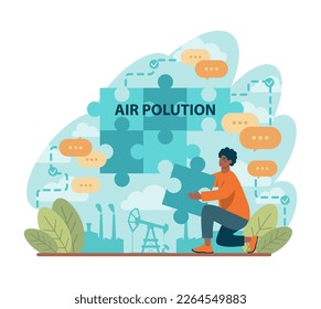 Ecologista. Científico cuidando de la naturaleza y estudiando el medio ambiente. Protección del aire, el suelo y el agua y conservación del clima mundial. Ilustración vectorial plana