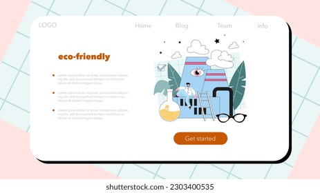 Ecologist web banner or landing page. Scientist taking care of nature and study the environment. Air, soil and water protection and global climate conservation. Flat vector illustration