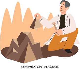 Ecologists scientists conduct research, take care of Earth and nature. Researchers study flora, fauna and environment. Soil of planet water protection metaphor concept. Ecological activist scenes set