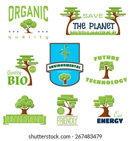 Ecology 100 percent natural stickers logos for product presentation