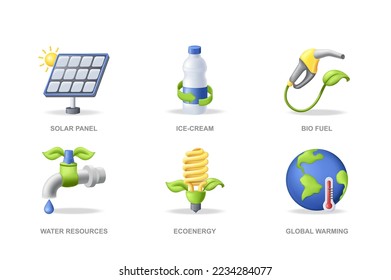 Ecology 3D icons set in modern design. Pack isolated elements