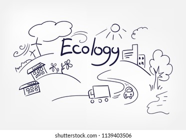 ecology abstract vector concept doodle line sketch illustration clip art