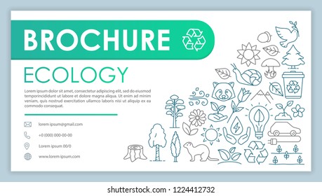 Ecology advertising web banner vector template. Environment protection. Save planet. Website contact page. Business card layout with linear illustrations. Webpage template. Print design idea
