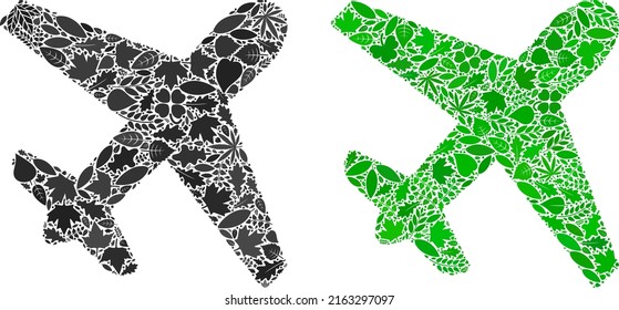 Ecology airplane icon composition of herbal leaves in green and natural color tints. Ecological environment vector concept for airplane icon.