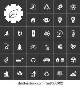 ecology and alternative energy icon set at gray background. Natural renewable energy technologies as solar, wind, water, geothermal heat, bio fuel.