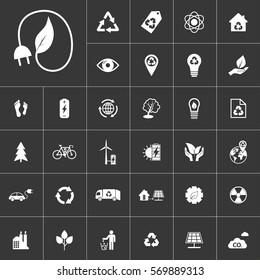 ecology and alternative energy icon set at gray background. Natural renewable energy technologies as solar, wind, water, geothermal heat, bio fuel.