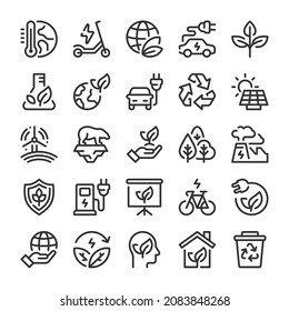 Ecology, Alternative energy icons set. Line style