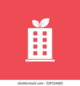 Ecology Apartment House With Leaf Flat Icon On Red Background
