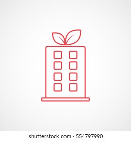 Ecology Apartment House With Leaf Red Line Icon On White Background