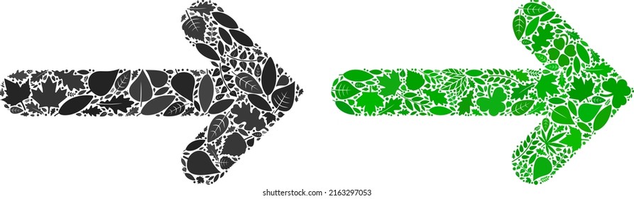 Ecology arrow direction icon composition of plant leaves in green and natural color variations. Ecological environment vector template for arrow direction icon.