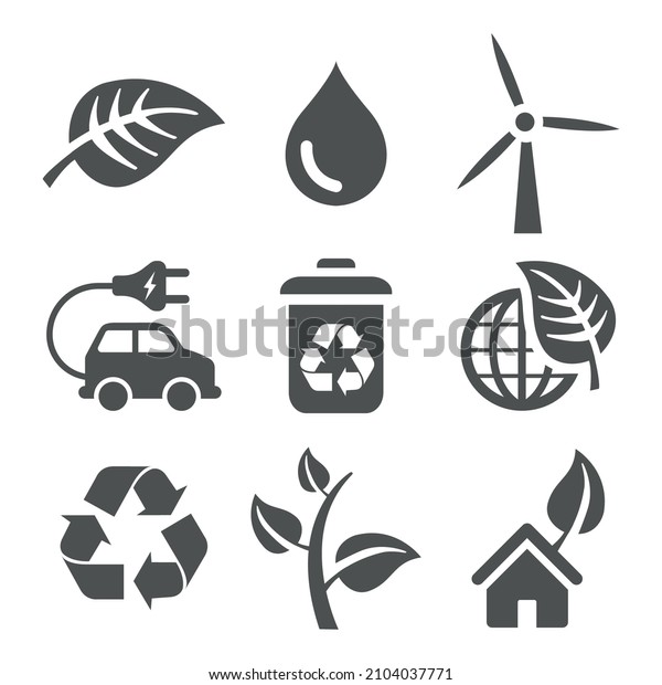 Ecology art icon set, nature and environment.\
Protection, planet care, natural recycling power. Vector ecology\
art illustration. EPS\
10