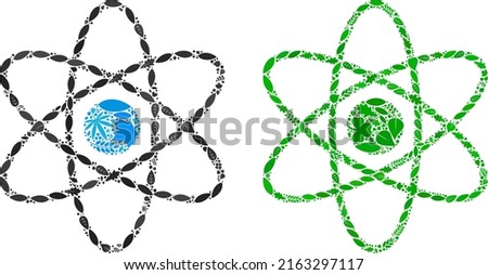 Ecology atom icon composition of floral leaves in green and natural color variations. Ecological environment vector template for atom icon. Atom vector image is composed from green floral items.