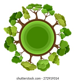 Ecology background design with abstract stylized trees.