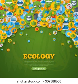 Ecology Background with Flat Icons on Circles. Environmental Protection Concept Poster. Vector illustration