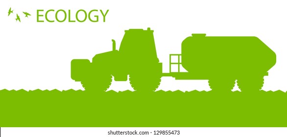 Ecology background organic farming vector concept with tractor fertilizer