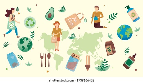 Fondo de ecología, conjunto de muchos iconos