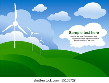 Ecology background with turbine and clouds