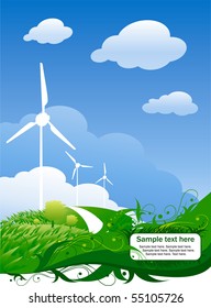 Ecology background with turbine and sky