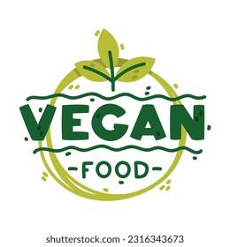 Ecology Badge and Green Eco Label with Vegan Food Inscription Vector Template