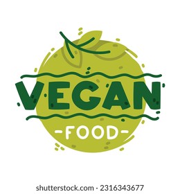 Ecology Badge and Green Eco Label with Vegan Food Inscription Vector Template