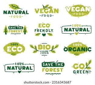 Ecology Badges and Green Eco Labels for Bio and Organic Product Vector Set