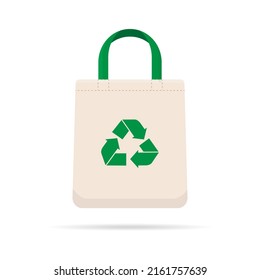 bolsa de ecología con símbolo de reciclo aislado en fondo blanco. 
Usa bolsas ecológicas de tela. Campaña de reducción de residuos plásticos. salvar el concepto de medio ambiente del ecosistema. ilustración vectorial en estilo plano. 