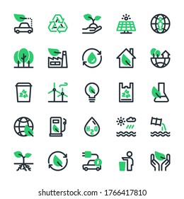 conjunto de iconos de color verde de esquema básico