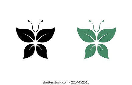 Ecology Beauty Plant Butterfly. Natural Environment Beautiful Plant Symbol. Leaf in Butterfly Shape Green Silhouette Icon. Organic Eco Nature Decoration. Isolated Vector Illustration.